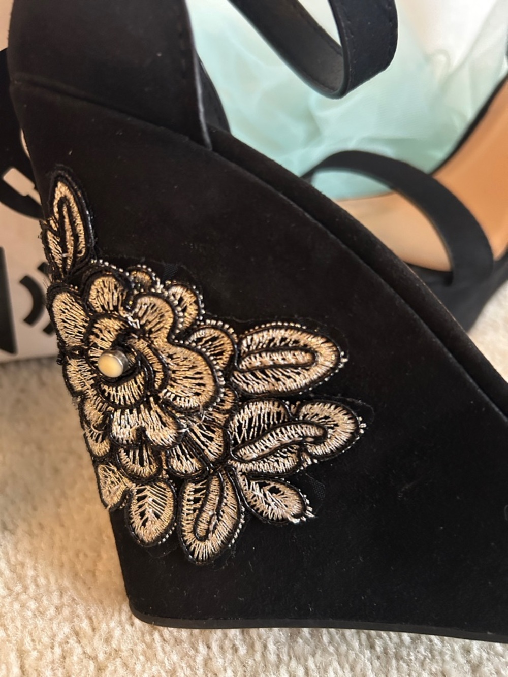 BAMBOO Embellished Ankle-Strap Wedge Sandals Black - Picture 5 of 12